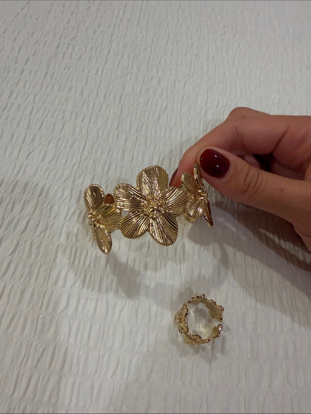 Gold Floral Statement Bracelet and Ring- Women Accessories